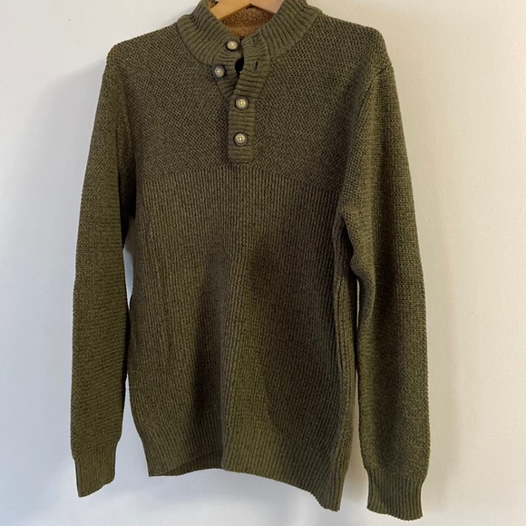 G.H. Bass & Co Olive Sherpa Mock Neck Sweater Size L - Picture 1 of 6